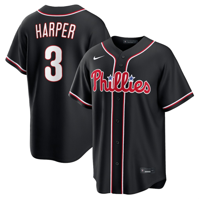 Men's Philadelphia Phillies #3 Bryce Harper 2026 Fashion Replica Black Out Stitched Baseball Jersey